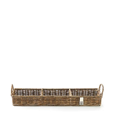 Riviera Maison Rattan Storage Basket, Storage Basket, Basket with Handles, 3 Compartments, Handmade - Rustic Rattan Rectangular Basket - Brown - (LxHxW) 58x14x12cm on Sale